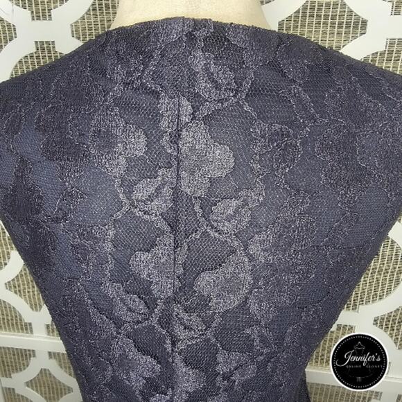 Coldwater Creek NWT Metallic Slate Gray Floral Lace Twisted Waist Dress Size 14 - Picture 9 of 13